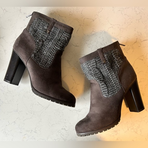 Juicy Couture Faux Suede & Knit Stacked Heel Ankle Boots - Picture 5 of 16